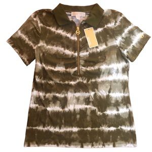 NWT Michael Kors Short Sleeve 1/2 Zip Safari Green Top
